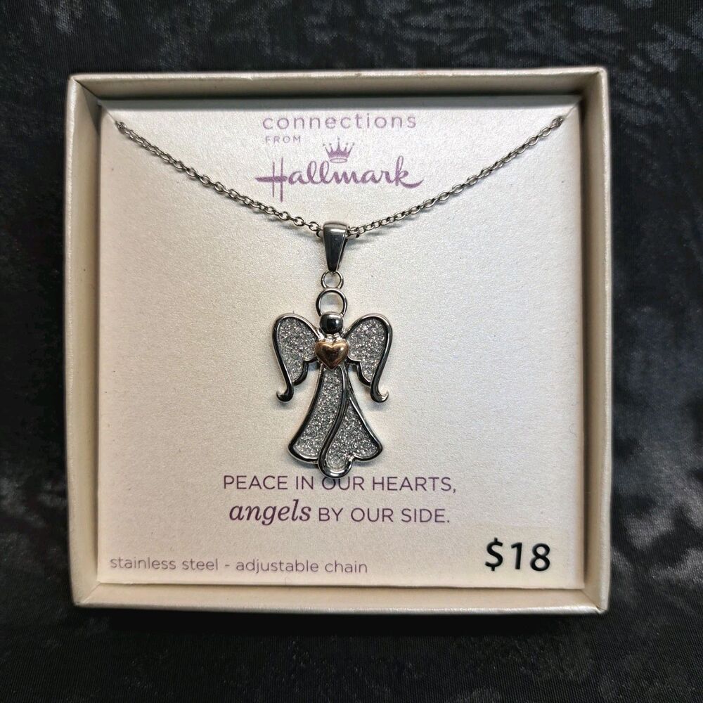 Connections From Hallmark Stainless Steel Angel Pendant Necklace 18" + 2 " NWT